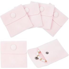 Beebeecraft 10Pcs Velvet Jewelry Pouches Pink Velvet Cloth Gift Storage Bag with Snap Fastener for Jewelry Necklace Bracelet Packing 7x7cm