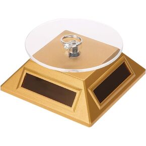 Jewelry Display Stand, Solar Showcase 360 Degrees Turntable Rotating Watch Phone Jewelry Organizer Display Stand(Gold)