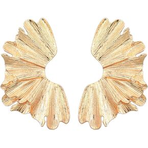Gold Flower Earrings for Women Ginkgo Leaf Earrings Boho Exaggerated Flower Stud Earrings Metal Geometric Sectored Stud Earrings Birthday Jewelry Gifts for Women Girls Birthday Jewelry Gifts