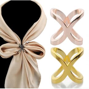 Women's Elegant X Shape Silk Scarf Clip Ring Scarves Buckle Holder for Wedding Party (Silver)
