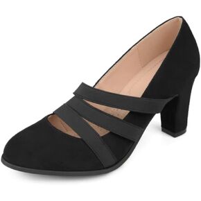 Journee Womens Loren Comfort Insole Round Toe Mid Block Heel Pumps Black