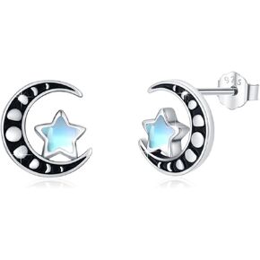 أقراط مرحلة القمر 925 من الفضة الاسترليني أقراط نجمة القمر أقراط حجر القمر/الكريستال لا تسبب الحساسية مجوهرات القمر هدية للنساء والفتيات المراهقات للآذان الحساسة in Kuwait