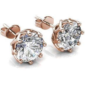 Cate & Chloe Eden Pure 18k White Gold Plated Earrings with Crystals, Sparkling Silver Stud Earring Set w/Solitaire Round Diamond Crystals, Beautiful Wedding Anniversary Jewelry