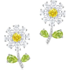 TIGRADE Women Stud Earrings Daisy Flower Cubic Zirconia Earrings 925 Sterling Silver Post Hypoallergenic Dainty Earrings for Girls
