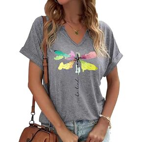 Women's Dragonfly Shirt Funny Cute Abstract Colorful Dragonfly Graphic Tees Tops for Teen Girls