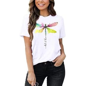 Women's Dragonfly Shirt Funny Cute Abstract Colorful Dragonfly Graphic Tees Tops for Teen Girls in Kuwait