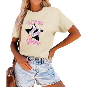 Tuislay Let's Go Girls Shirt Western Cowgirl Graphic Tees for Women Oversized Country Music Tee Bridal Wedding Vacation Top