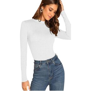 VIIOO Women's Basic Long Sleeve Mock Neck T-Shirt Solid Slim Half Turtleneck Cotton Top
