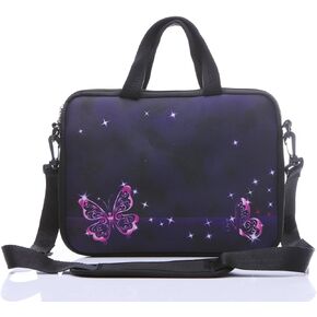 11-Inch to 12-Inch Neoprene Laptop Sleeve Case Bag with shoulder strap For 11", 11.6", 12" Ultrabook/Acer/Asus/Dell/HP/Toshiba/Lenovo/Chromebook (Red butterfly)