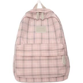 Light Academia Backpack Aesthetic Plaid Preppy Laptop Backpack Checkered Rucksack for College Travel Work (One Size,Light Grey)