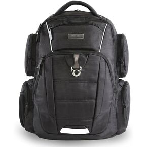 Perry Ellis Men's 9-Pocket Business Professional Laptop Backpack-P350, Black, One Size