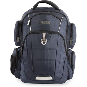 Perry Ellis Men's 9-Pocket Business Professional Laptop Backpack-P350, Black, One Size