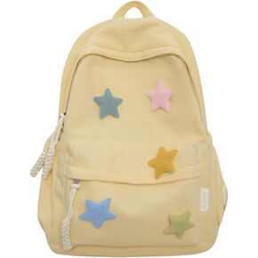 Y2K Aesthetic Backpack Preppy Backpack Cute Trendy Star Backpack Laptop Backpack Back to College Supplies (Yellow,One Size)
