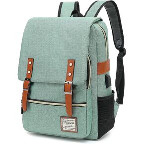 Mancio Vintage Slim Laptop Backpack for Women Men,Tear Resistant Business College Bag with USB Charging Port,Fits up to 15.6Inch Laptop in Black