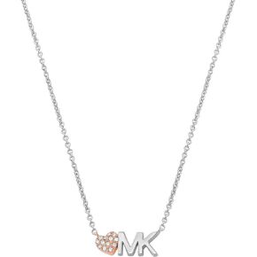 Michael Kors Brass and Pavé Crystal MK Logo Pendant Necklace for Women, Color: Silver (Model: MKJ7977931)