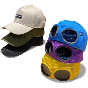 VNAKER Baseball Cap with Goggles for Men and Women, Vintage Washed Classic Baseball Hat Cap with Glasses