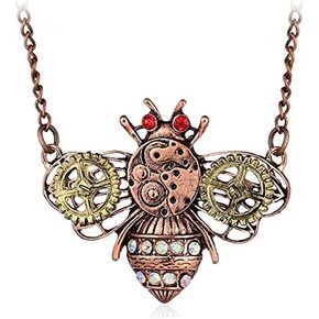 Steampunk Gear Pendant Necklace Punk Vintage Gothic Love Heart Owl Butterfly Bee Insect Chain Sweater Pendant Necklace Jewelry for Women Girl
