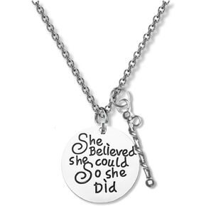 قلادة Baton Charm - مجوهرات Twirling - She Believed She Could So She Did Charm Pendant- هدية مثالية لBaton Twirler & Majorettes
