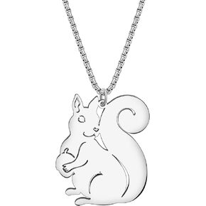 BAMAY Stainless Steel Cute Squirrel Necklace 18k Gold Plated Pendant Jewelry Tail Squirrel Gifts for Women Girls Charms