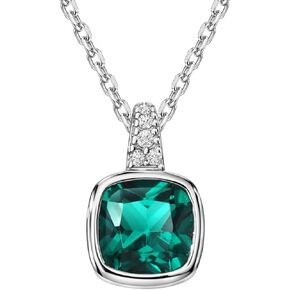 Sterling Silver Cubic Lab-created Emerald Pendant Necklace Cubic Zirconia Charm Necklace For Women Girls