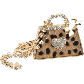 GLOGLOW Purse Keychain, 3D Sparkling Charm Rhinestones Leopard Wallet Key Ring for Women Girls Car Keys Bag