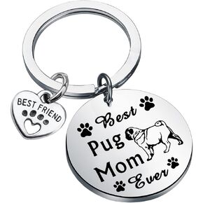 WSNANG Pug Mom Gift Pug Lover Keychain Best Pug Mom Ever Keychain Pug Owner Gift Dog Lover Gift