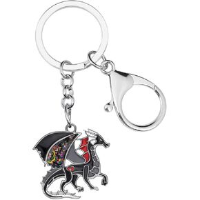 BONSNY Enamel Metal Novelty Fantasy Dragon Dinosaur Key Chains For Women Gift Car Purse Rings Charms Lucky Symbol