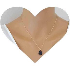 Alleryae Vintage Teardrop Volcanic Necklace Lava Stone Necklace Black Lava Stone Pendant Necklace Natural Volcanic Rock Choker Necklace Jewelry for Women and Girls