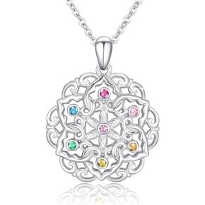 Chakra Necklace 925 Sterling Silver Lotus Necklaces for Women Girls Lotus Flower Necklace Lotus Pendant Yoga Jewelry for Mom Daughter