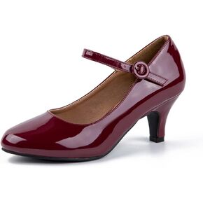 حذاء ماري جين بكعب صغير للنساء بمقدمة دائرية وكعب منخفض وحزام للكاحل لحفلات الزفاف والحفلات المسائية بلون احمر نبيذي حاصل على براءة اختراع، 8, احمر نبيذي باتنت, 39 EU in Kuwait