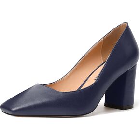 Womens Matte Work Formal Comfortable Square Toe Slip On Block High Heel Pumps Shoes 2.5 Inch