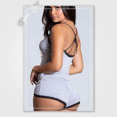 balberi Women Cami Pajama Set Modal Sleepwear Lace Trim Short Set | V Neck Pajama Lace Nightwear Sleepwear Lounge Sets in Saudi Arabia