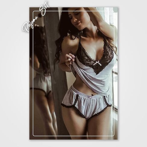 balberi Women Cami Pajama Set Modal Sleepwear Lace Trim Short Set | V Neck Pajama Lace Nightwear Sleepwear Lounge Sets in Saudi Arabia