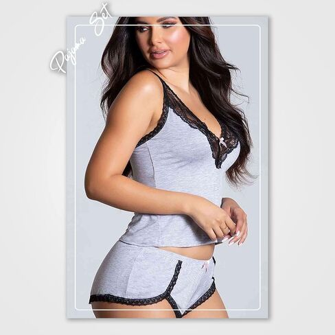 balberi Women Cami Pajama Set Modal Sleepwear Lace Trim Short Set | V Neck Pajama Lace Nightwear Sleepwear Lounge Sets in Saudi Arabia