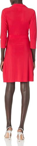 Star Vixen Women's 3/4 Sleeve Faux Wrap Dress with Collar in Saudi Arabia