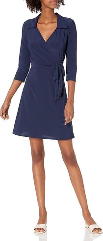 Star Vixen Women's 3/4 Sleeve Faux Wrap Dress with Collar in Saudi Arabia