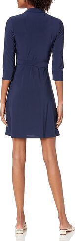 Star Vixen Women's 3/4 Sleeve Faux Wrap Dress with Collar in Saudi Arabia