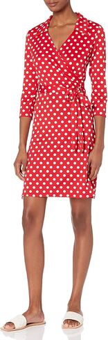 Star Vixen Women's 3/4 Sleeve Faux Wrap Dress with Collar in Saudi Arabia