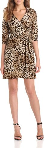 Star Vixen Women's 3/4 Sleeve Faux Wrap Dress with Collar in Saudi Arabia