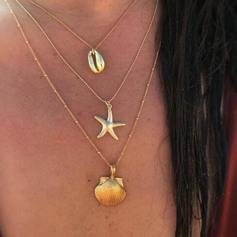 COLORFUL BLING White Puka Shell with Boho Star Necklace Coin Neck Chain Choker Pendant, Mermaid Half Transparent Shell Earring, Hawaiian Style Clam Chip Surfer Necklace in Saudi Arabia
