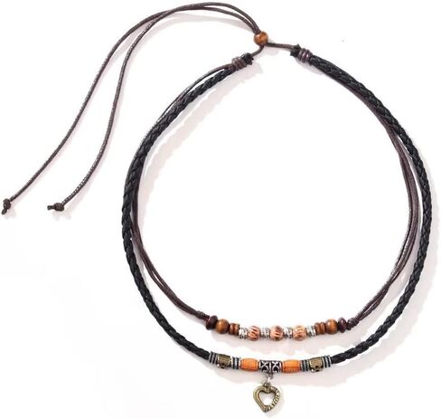 Zian Bohemian Wood Beaded Necklace Love Metal Love Pendant Necklace Valentine'S Day Necklace Western Jewelry in Kuwait