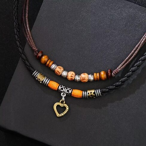 Zian Bohemian Wood Beaded Necklace Love Metal Love Pendant Necklace Valentine'S Day Necklace Western Jewelry in Kuwait