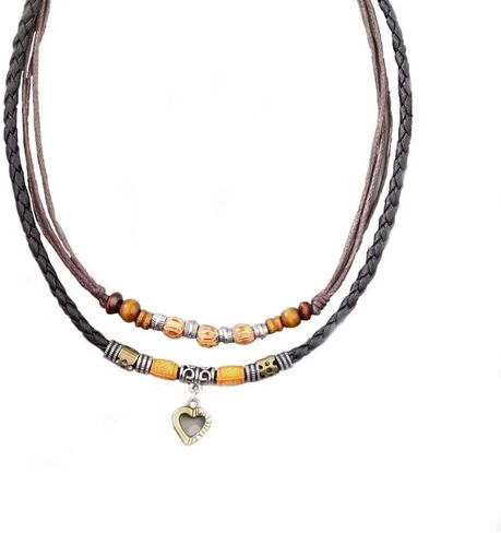 Zian Bohemian Wood Beaded Necklace Love Metal Love Pendant Necklace Valentine'S Day Necklace Western Jewelry in Kuwait