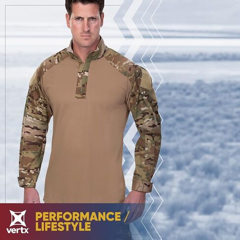 Vertx Men's Recon Combat Shirt Long Sleeve, Breathable Tactical Top Mini Rip-Stop Fabric, with Quarter Zip, Bicep Pockets in Kuwait
