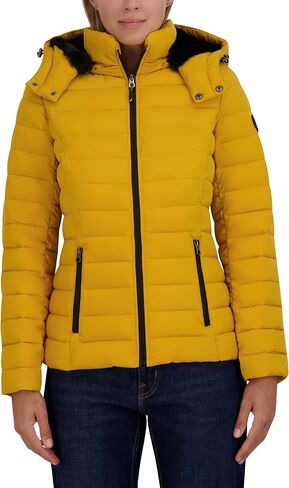 Nautica Women's Short Stretch Puffer Jacket with Fur Hood in Saudi Arabia