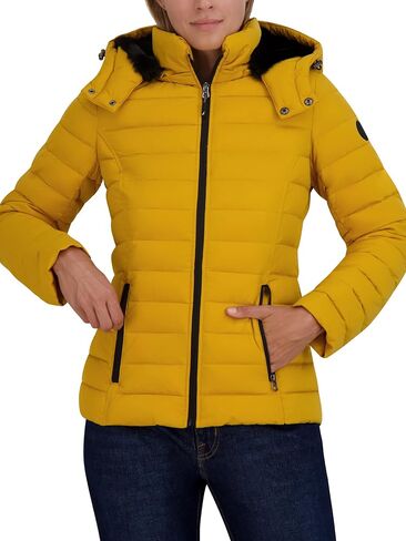 Nautica Women's Short Stretch Puffer Jacket with Fur Hood in Saudi Arabia