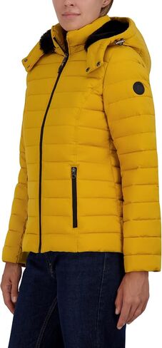 Nautica Women's Short Stretch Puffer Jacket with Fur Hood in Saudi Arabia