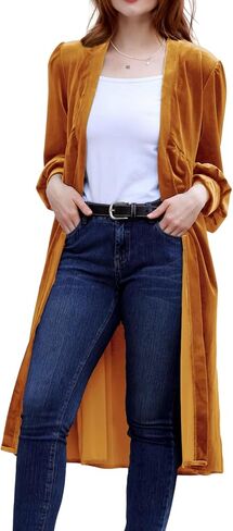 Kedera Women's Long Velvet Cardigan Jacket Oversized Casual Long Sleeve Open Front Maxi Duster in Saudi Arabia