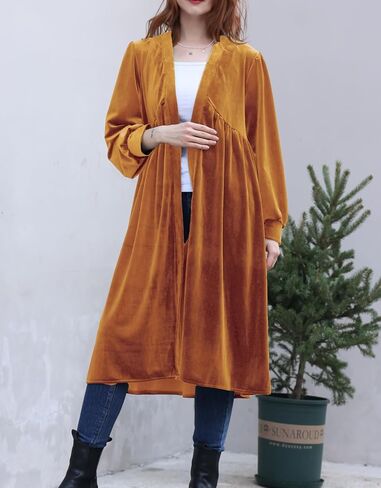 Kedera Women's Long Velvet Cardigan Jacket Oversized Casual Long Sleeve Open Front Maxi Duster in Saudi Arabia