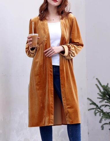 Kedera Women's Long Velvet Cardigan Jacket Oversized Casual Long Sleeve Open Front Maxi Duster in Saudi Arabia